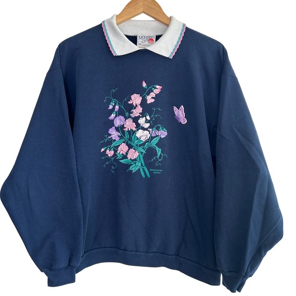 morning sun Tops - Vintage‎ 90s Morning Sun Sweatshirt Floral Butterfly Collared cottagecore